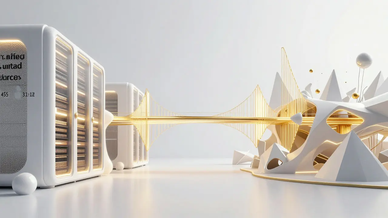 Futuristic data center visualizing the connection between verified and raw data