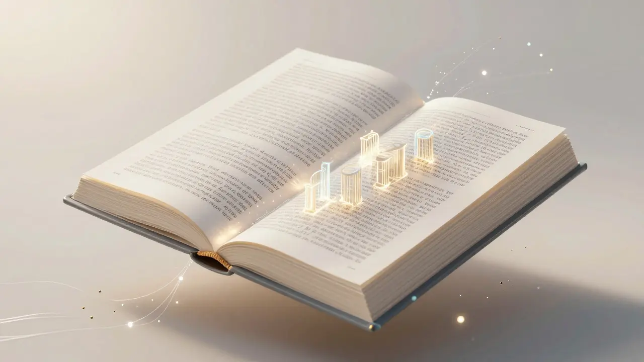 Glowing glass book with intricate light patterns symbolizing the long-term refinement and stability of an article