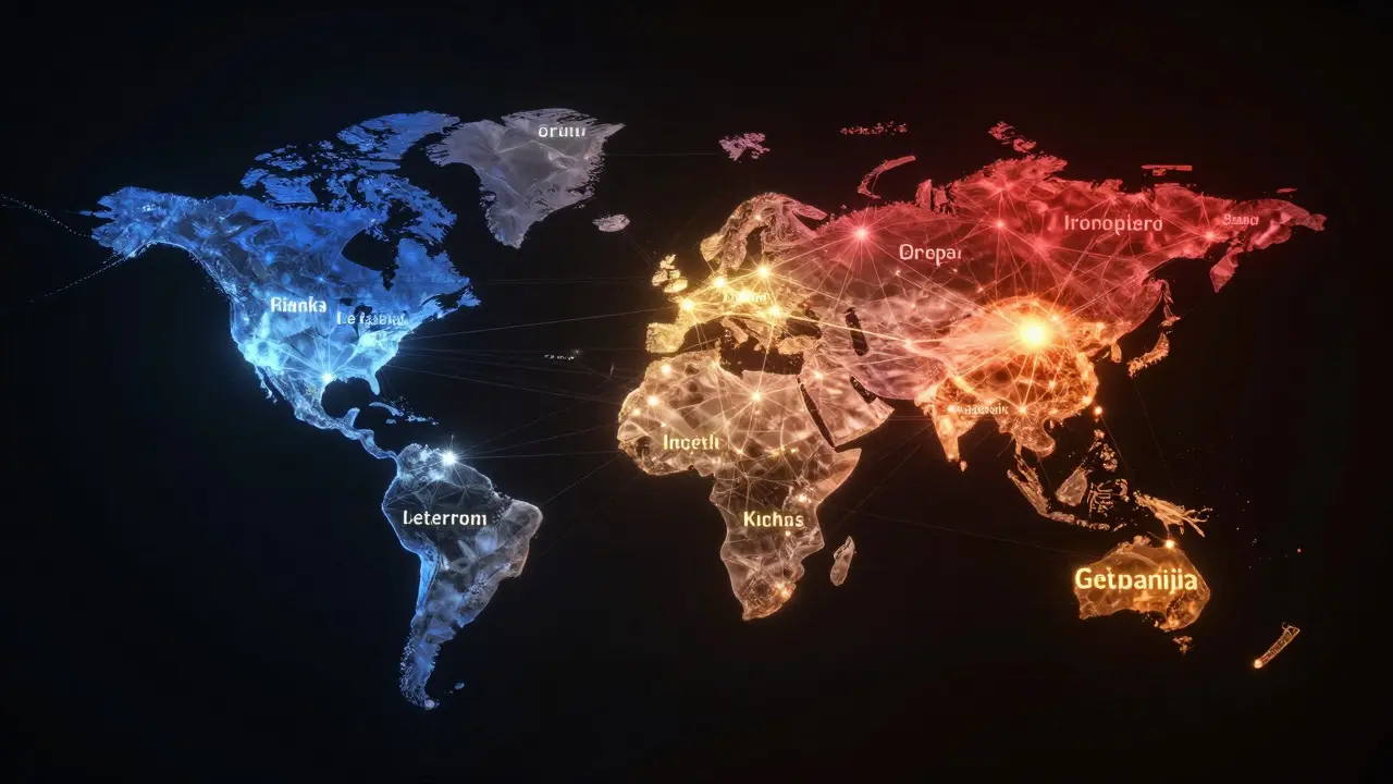 Glowing network of colored orbs representing multilingual connections