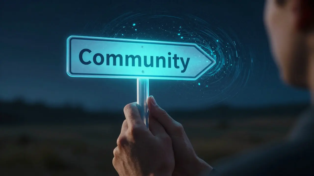 Hands holding a glowing signpost pointing toward a digital horizon