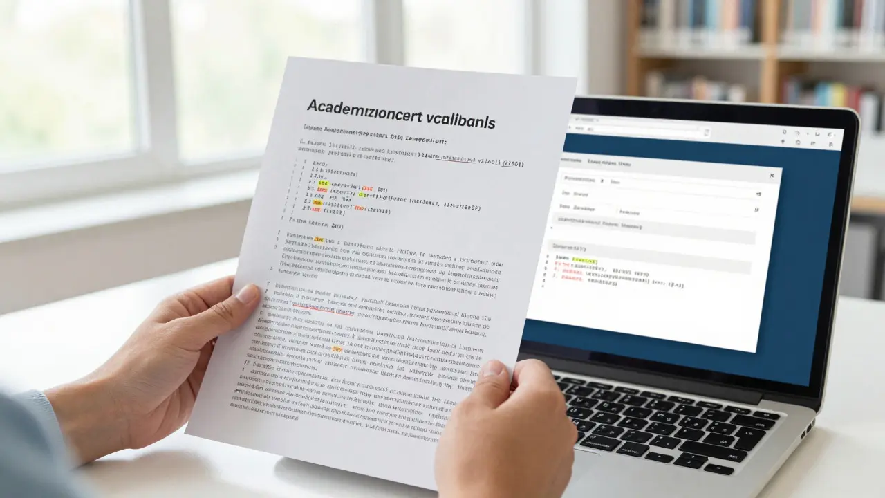Hands using a browser extension to format academic citations on a laptop