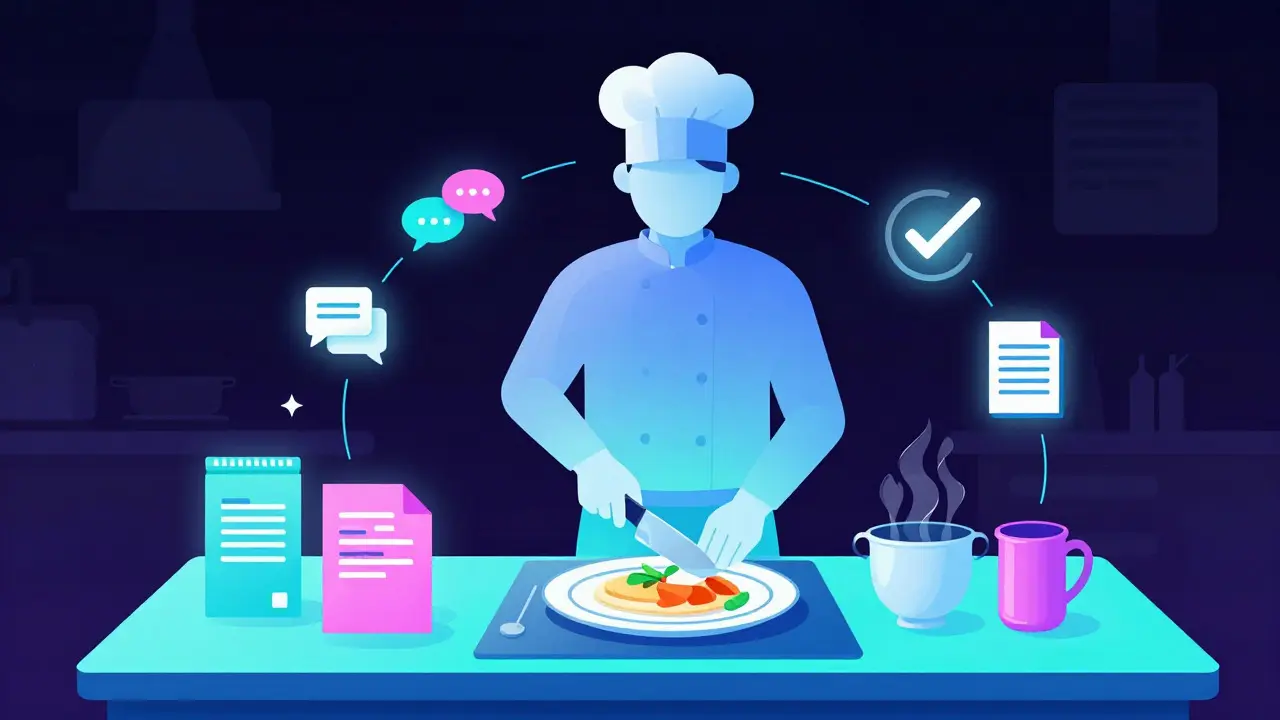 Illustration comparing information creation to cooking