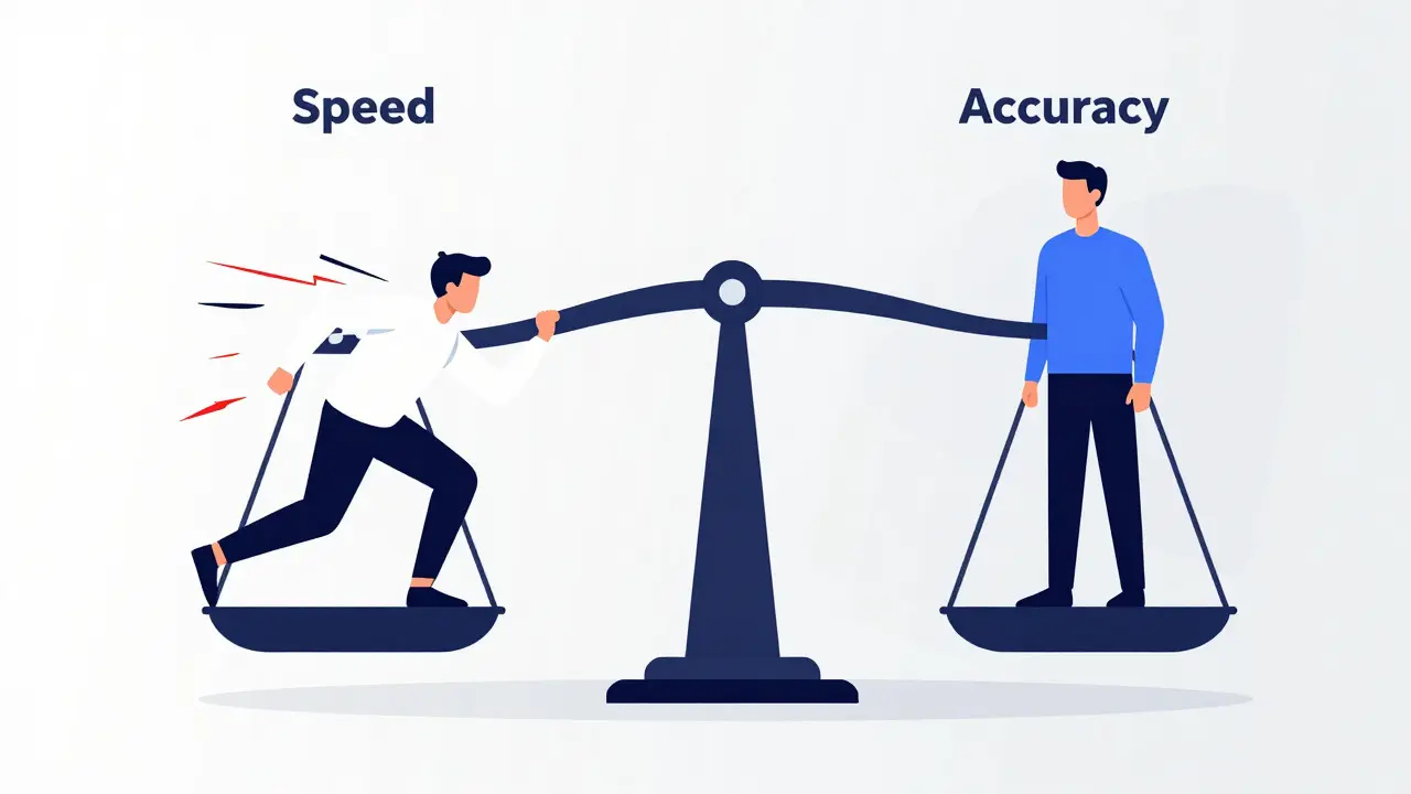 Illustration of a scale balancing speed against accuracy
