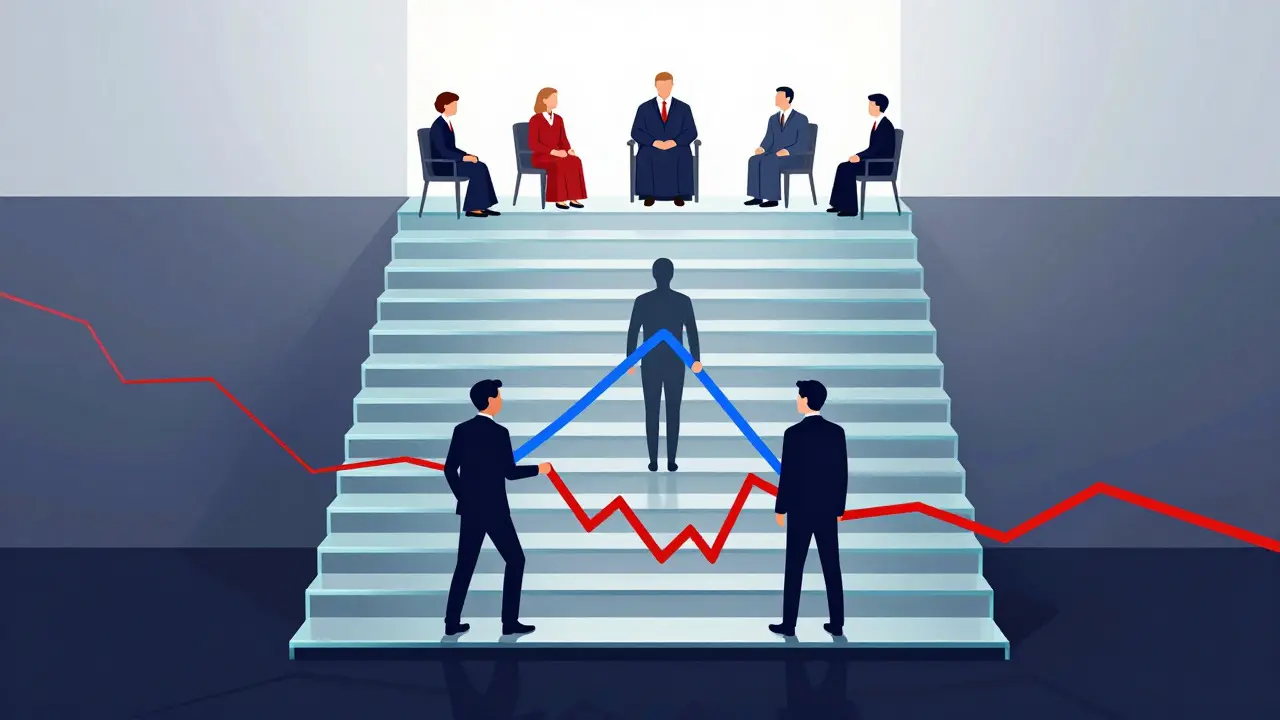 Illustration of a staircase showing steps from conflict to arbitration