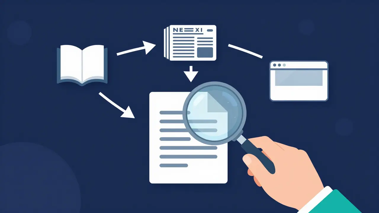 Illustration of verifying sources with a magnifier