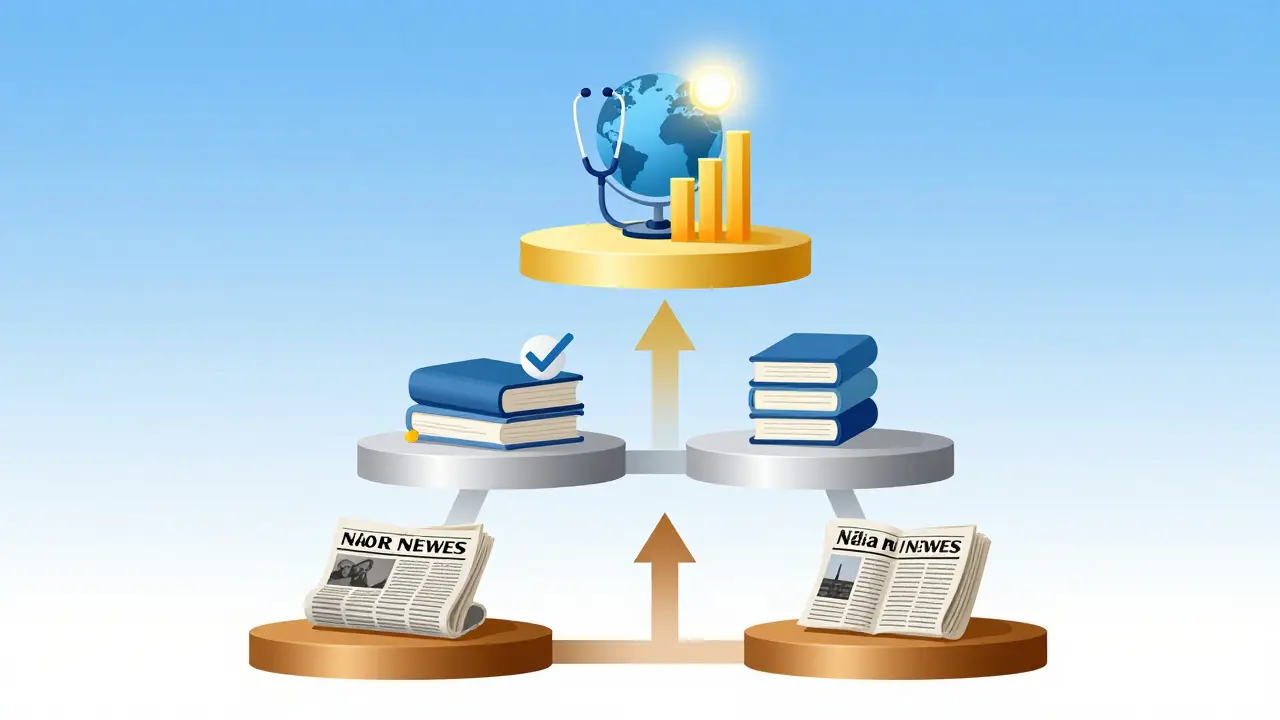Illustration showing a three-tier hierarchy of reliable data sources