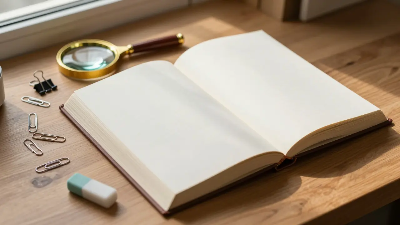Open book and magnifying glass on a desk representing careful review