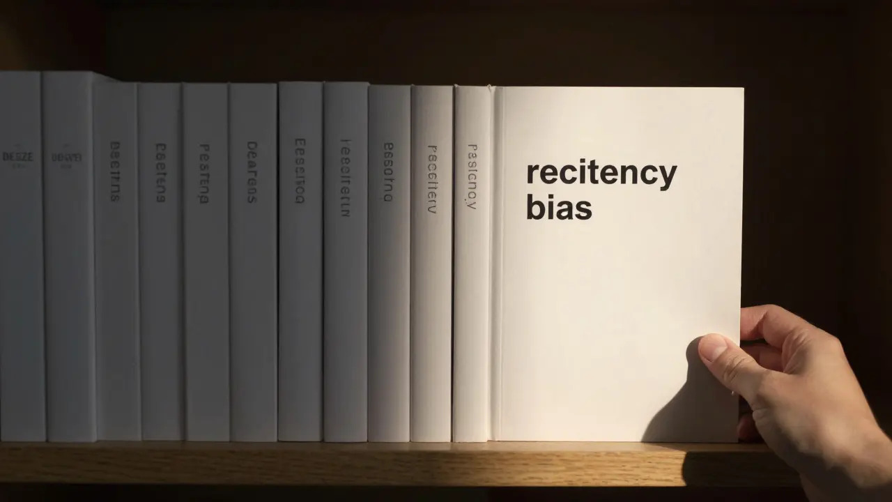 Row of books on a shelf where the newest volume is highlighted and older ones fade into shadow