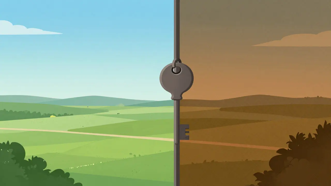 Split-screen conceptual art contrasting open satellite views with restricted copyright visuals