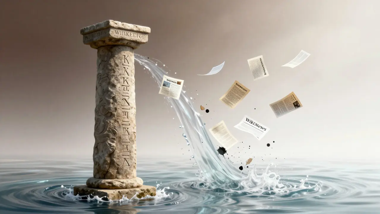 Stone pillar standing next to flowing water representing time