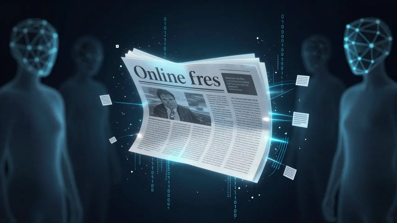 Surreal illustration of a digital newsletter dissolving into code
