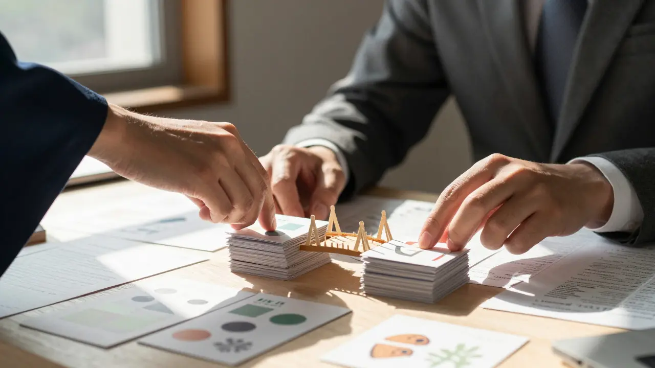 Two hands placing cards on a desk, symbolizing cross-cultural editorial collaboration