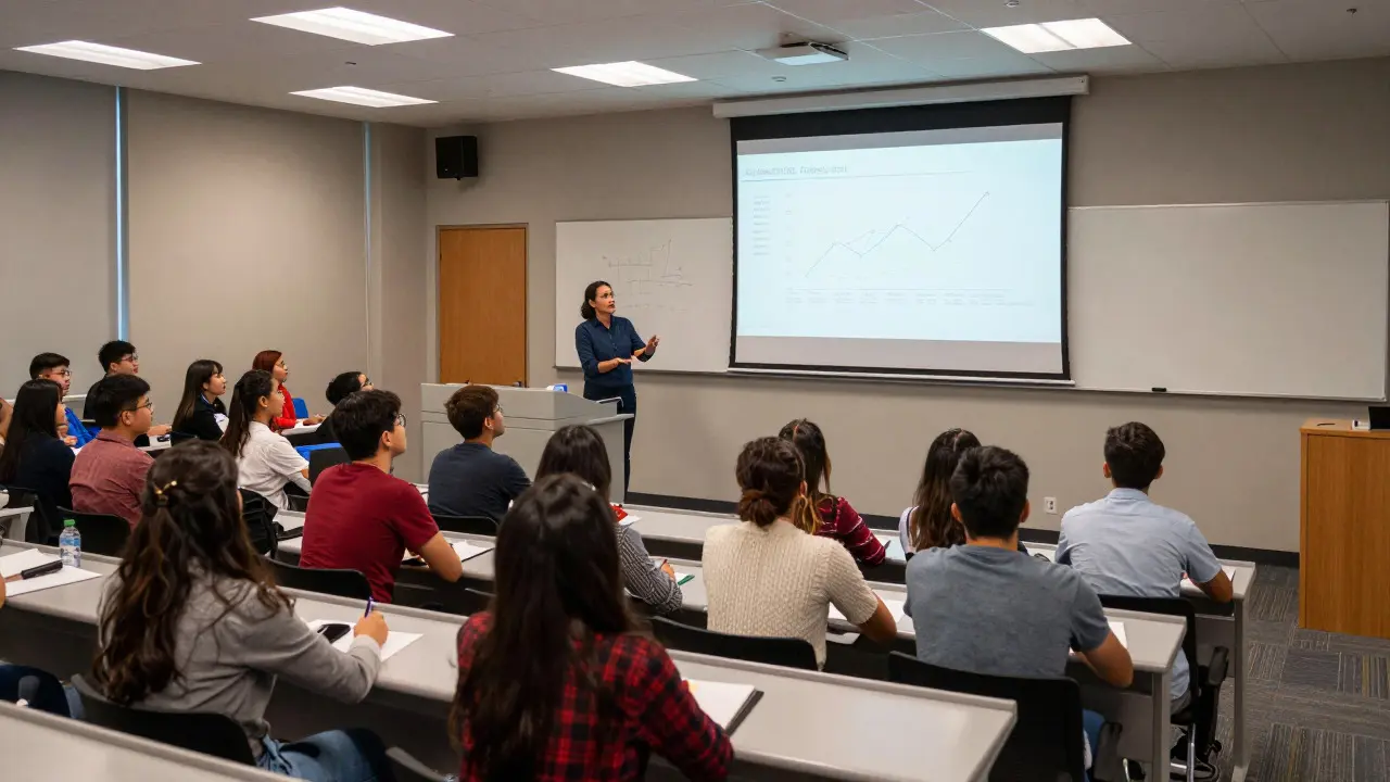University lecture hall with students attending a digital literacy workshop