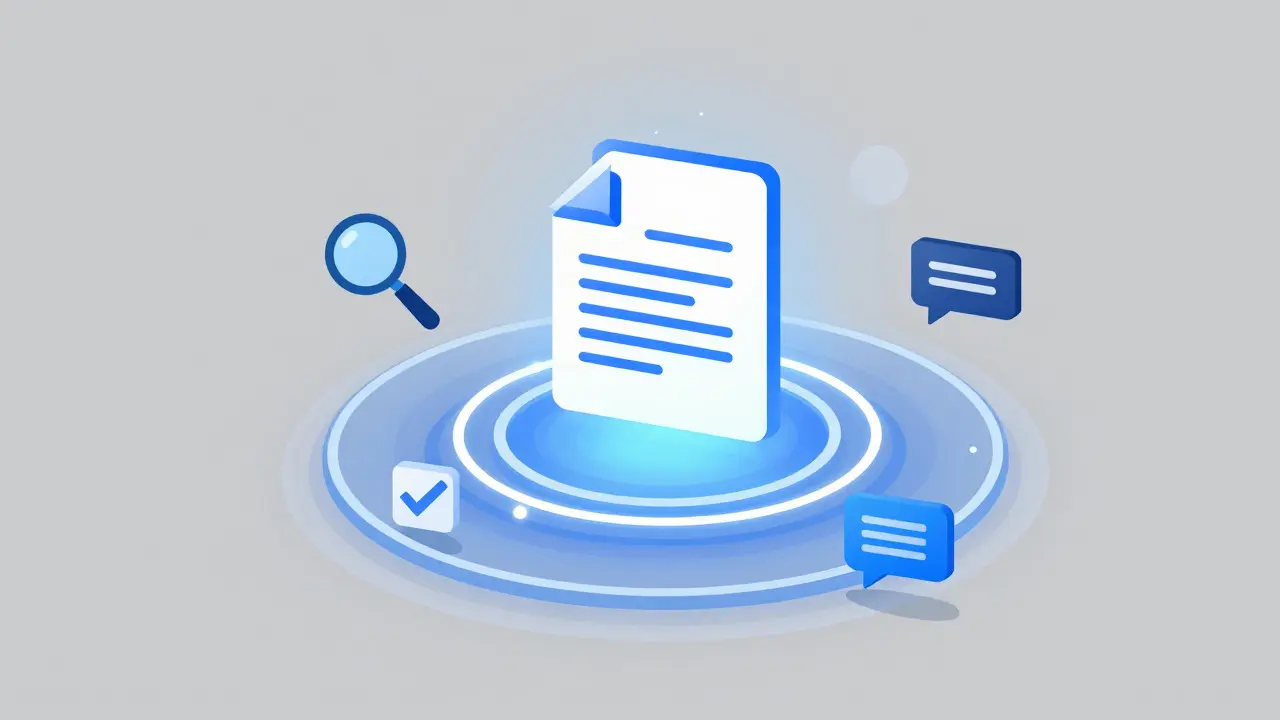 Vector illustration of a document entering a digital review queue