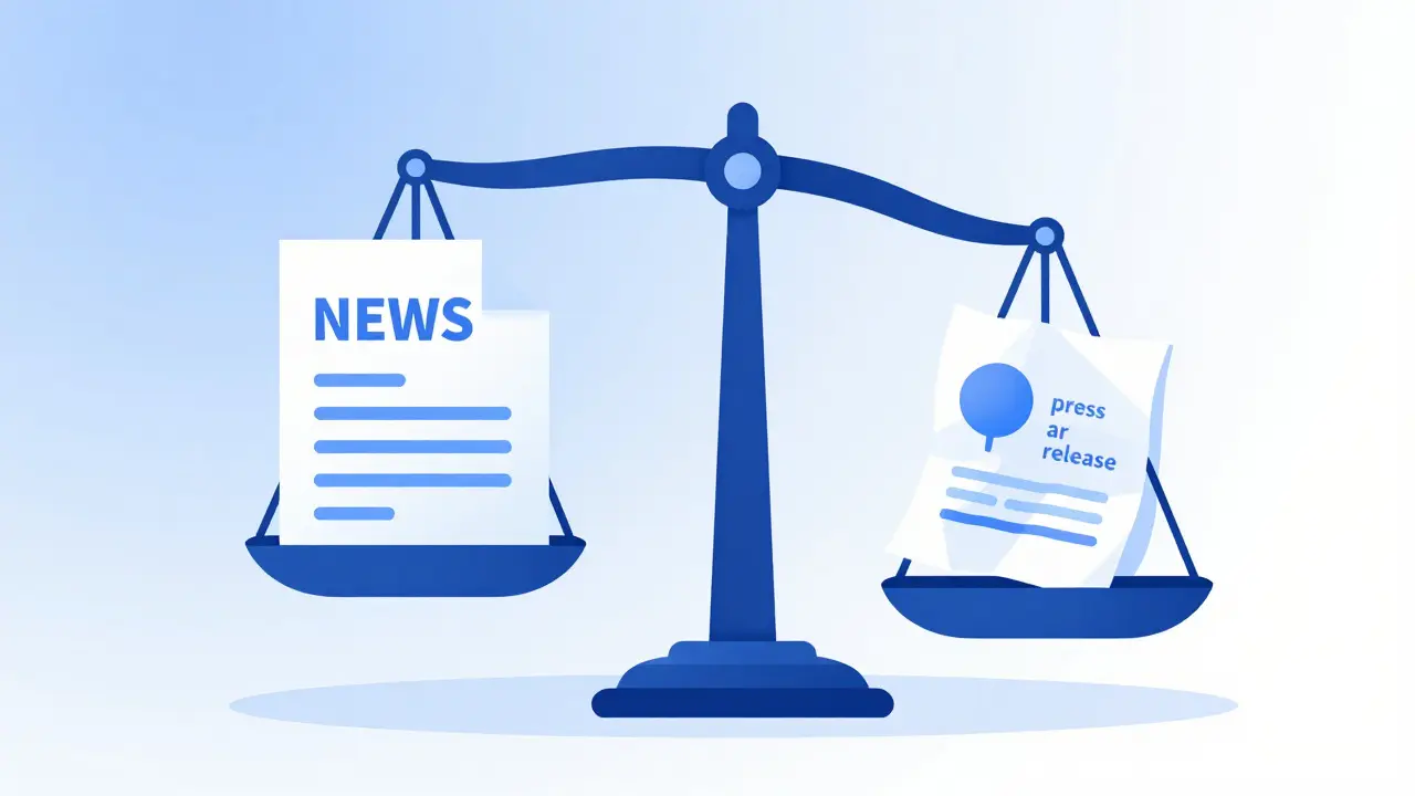 Vector illustration of a scale balancing an independent article against ads