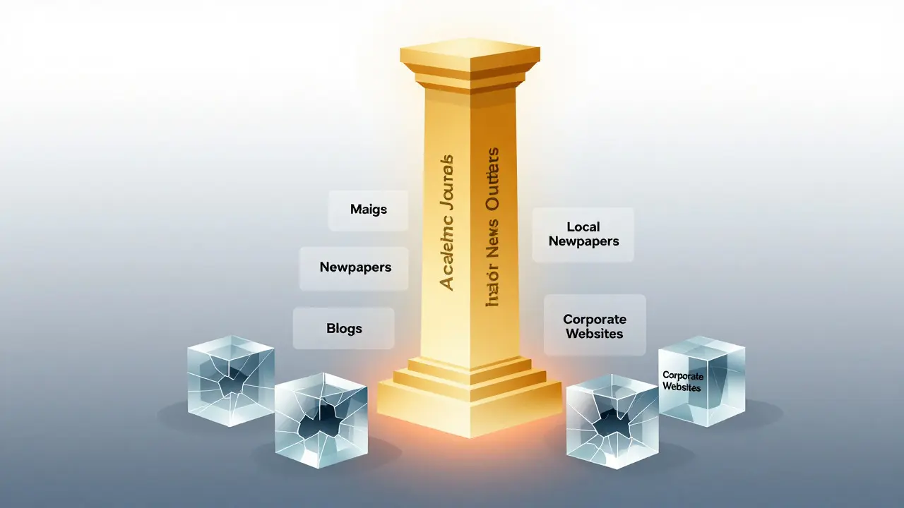 Vector illustration showing a hierarchy of reliable and unreliable information sources
