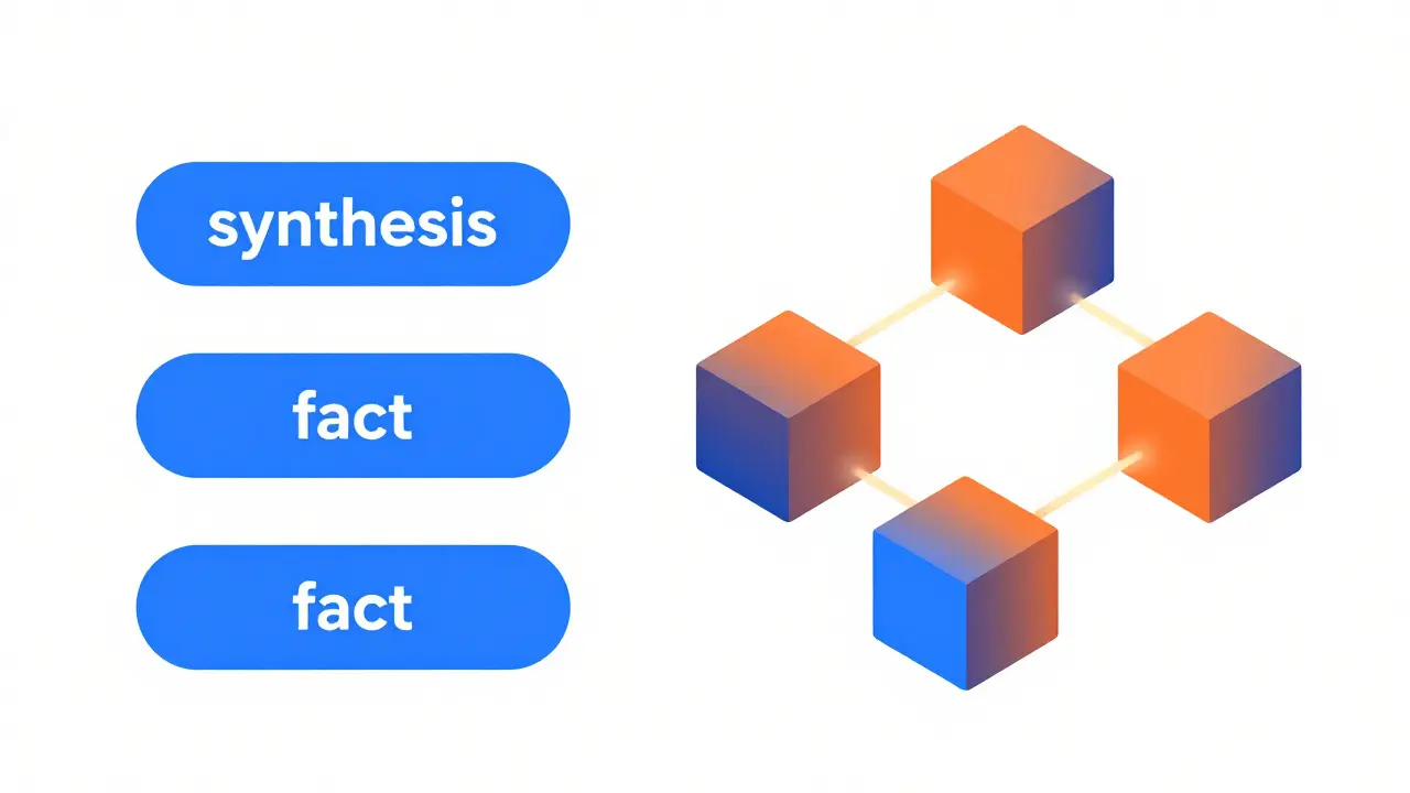 Vector illustration showing separate fact blocks connecting into a new structure