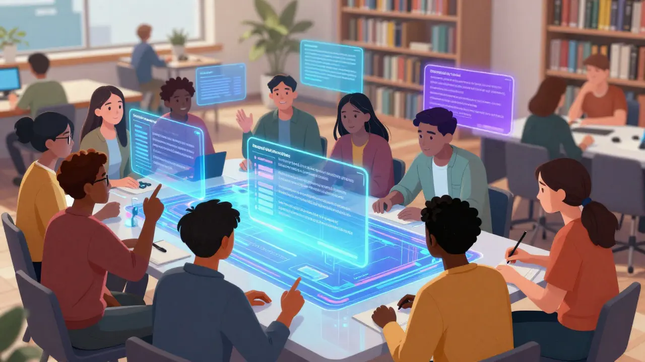 Young editors collaborating on digital content in a group