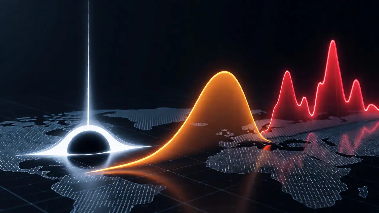 Abstract glowing curves visualizing different scientific traffic patterns