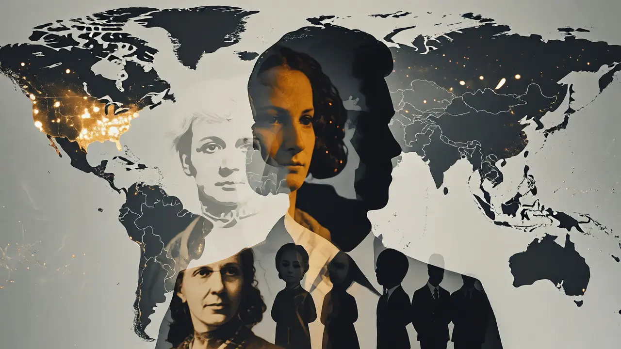 Artistic silhouette showing gender and geographic biases in historical representation through fading figures.