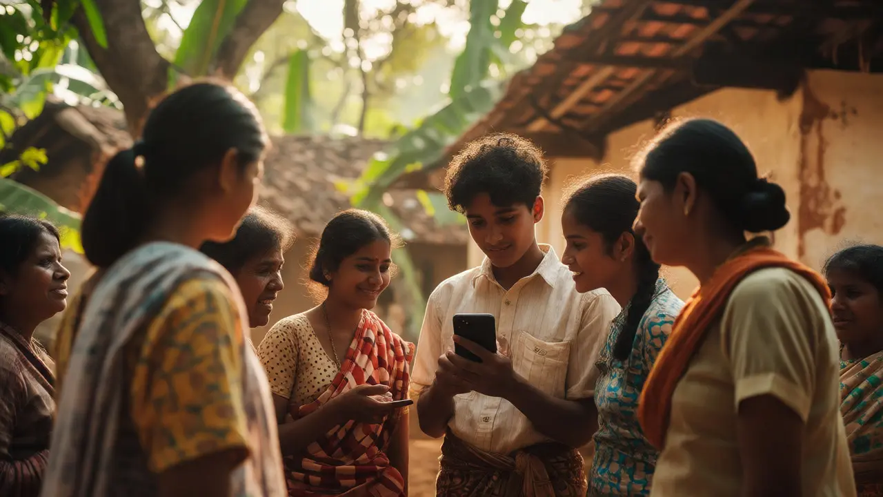 Community members sharing knowledge on a mobile phone