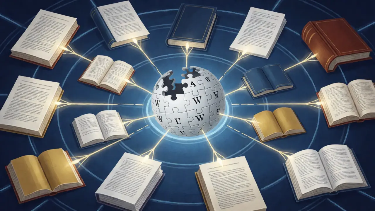 Conceptual art of Wikipedia linking to academic sources and journals