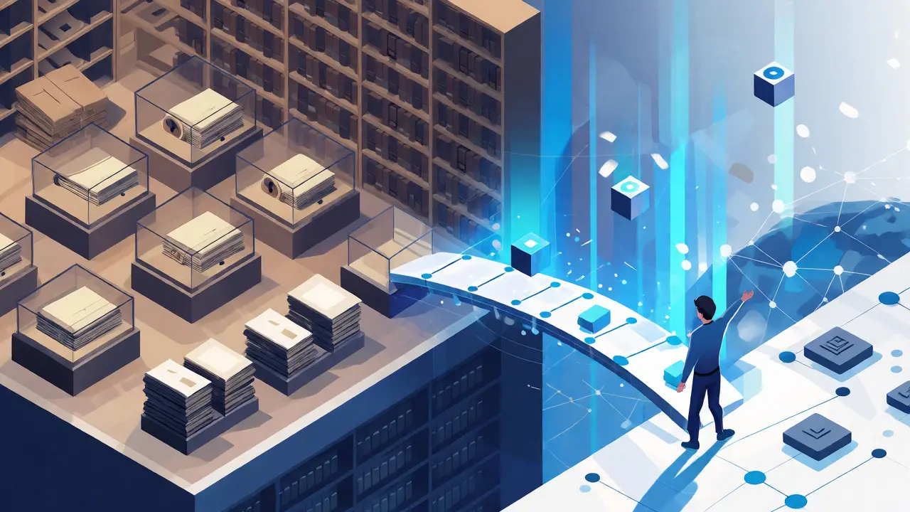 Conceptual illustration of knowledge flowing from a university archive to an open digital network.
