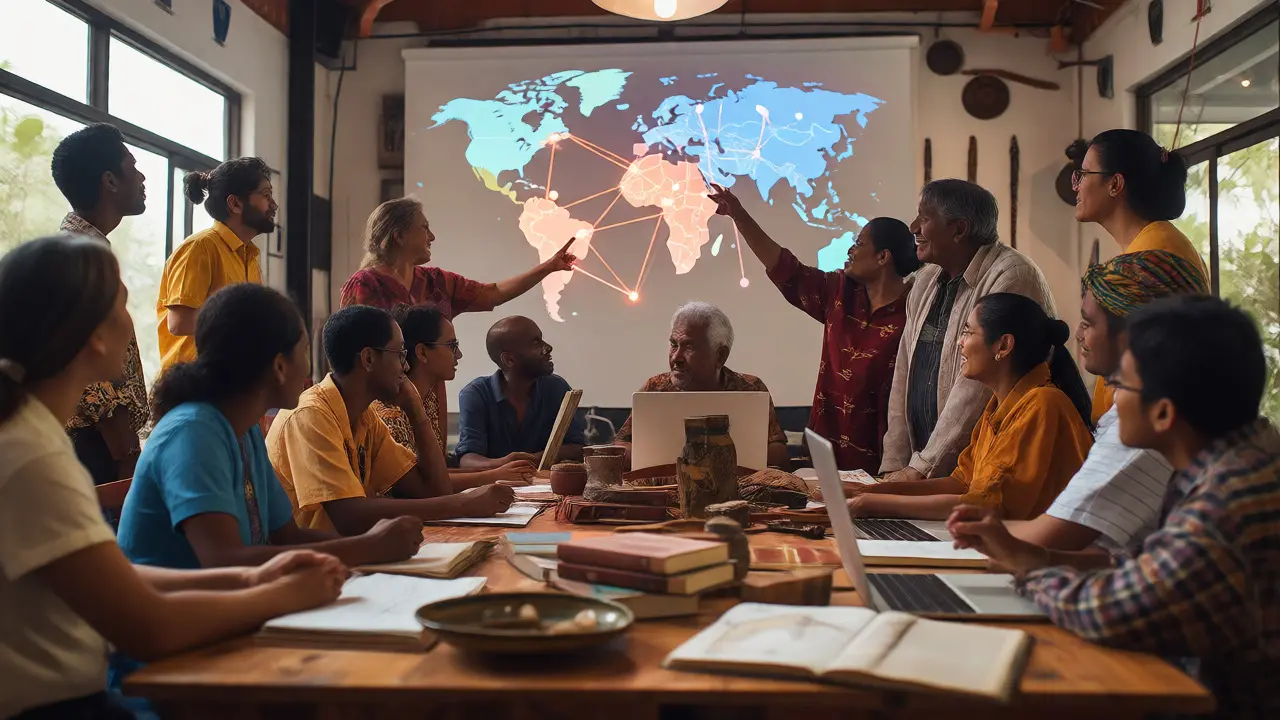 Diverse group collaborates in a workshop to document local histories and expand global knowledge equity.