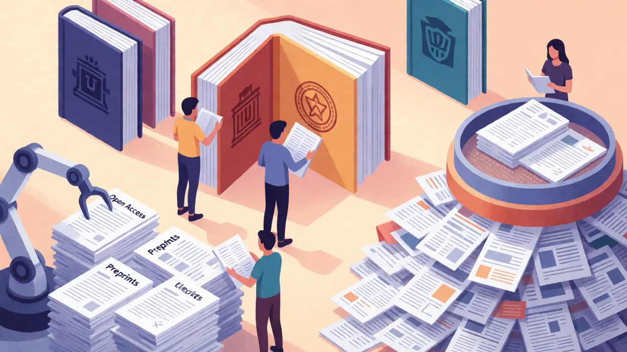 Editors and robots organizing academic sources and preprints
