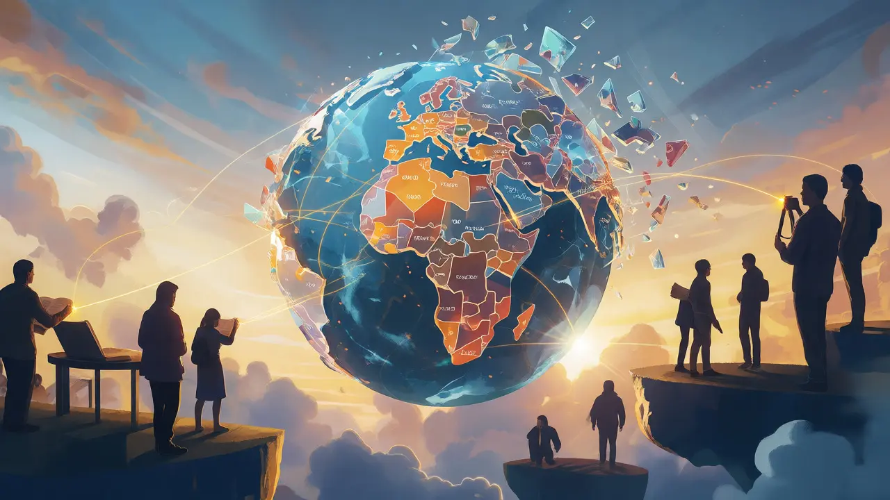 Glowing globe connecting global contributors via light threads