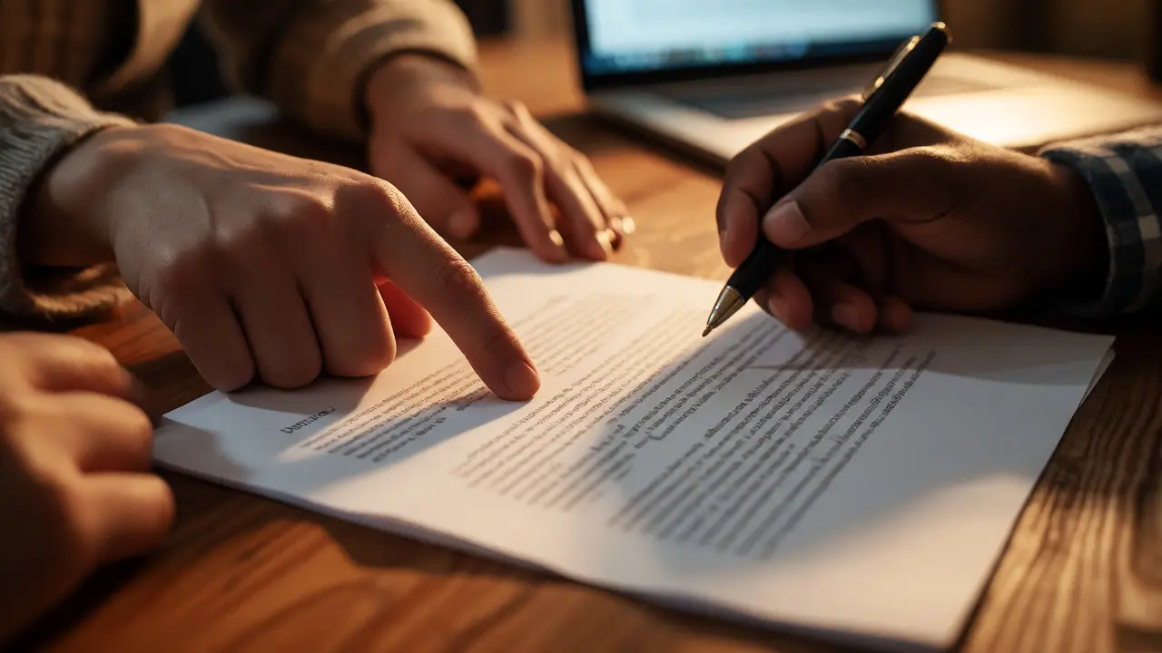 Hands annotating a draft document during a consultation session