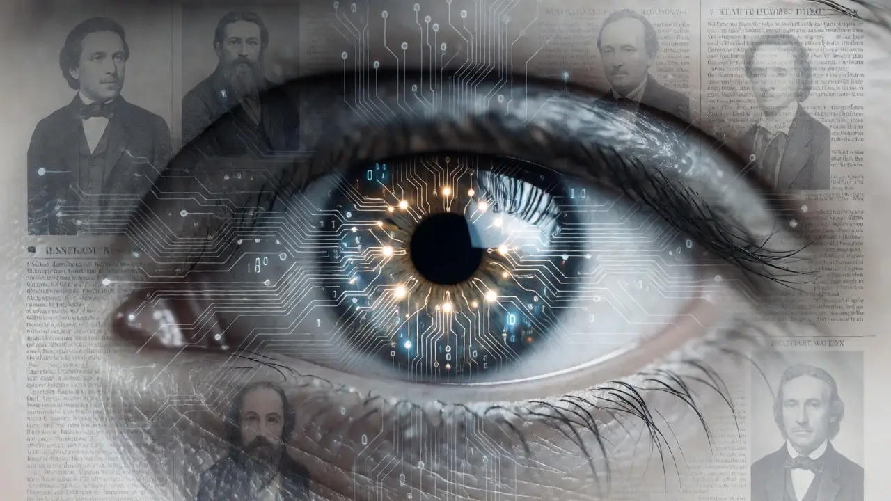 Human eye blended with digital neural networks symbolizing AI moderation