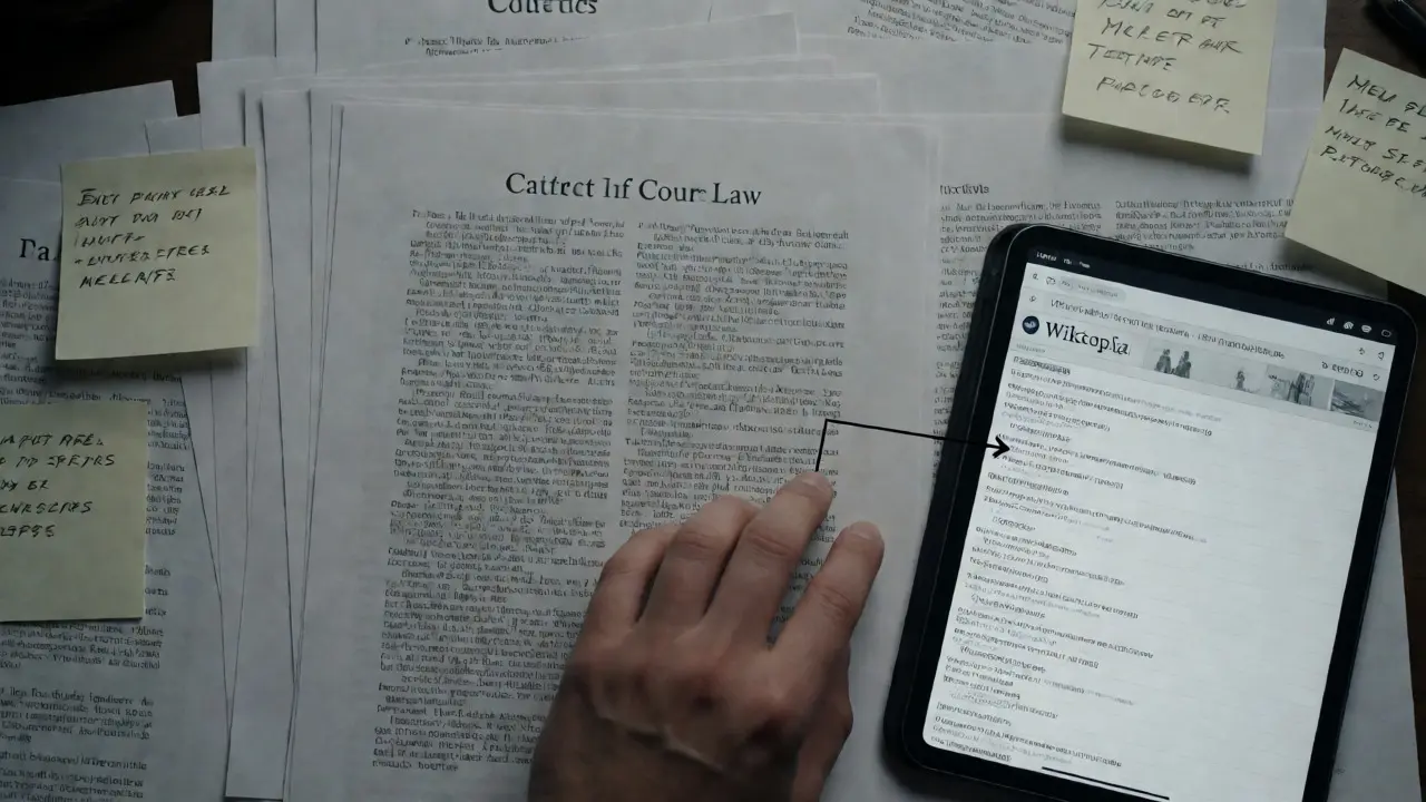 Journalist comparing printed case law with digital wiki edits