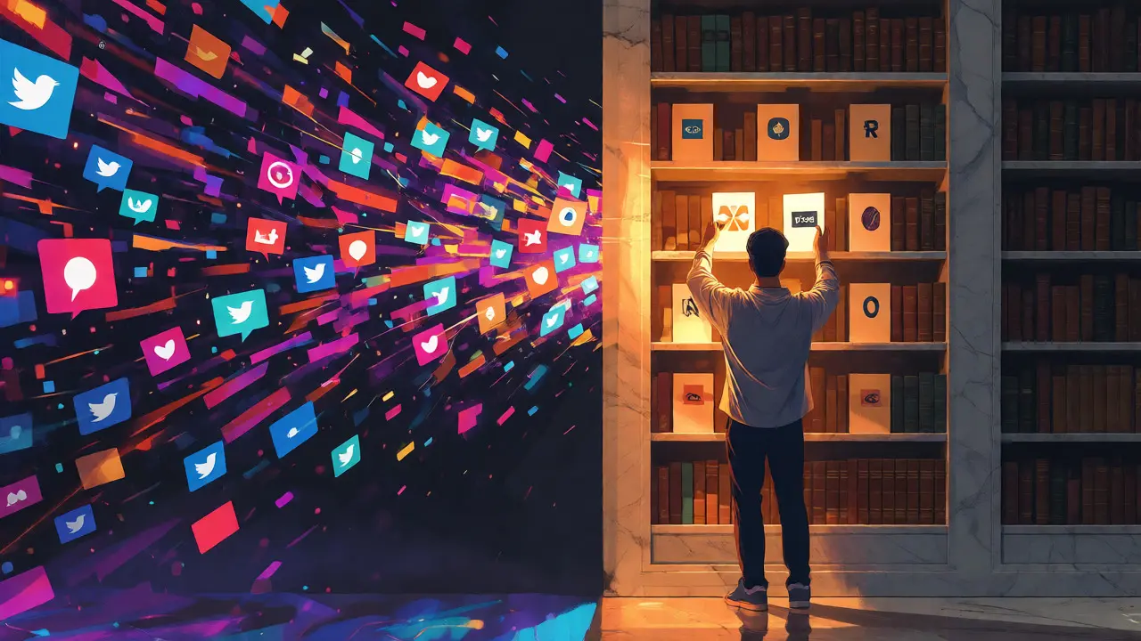 Librarian filtering social media noise into reliable encyclopedic knowledge.