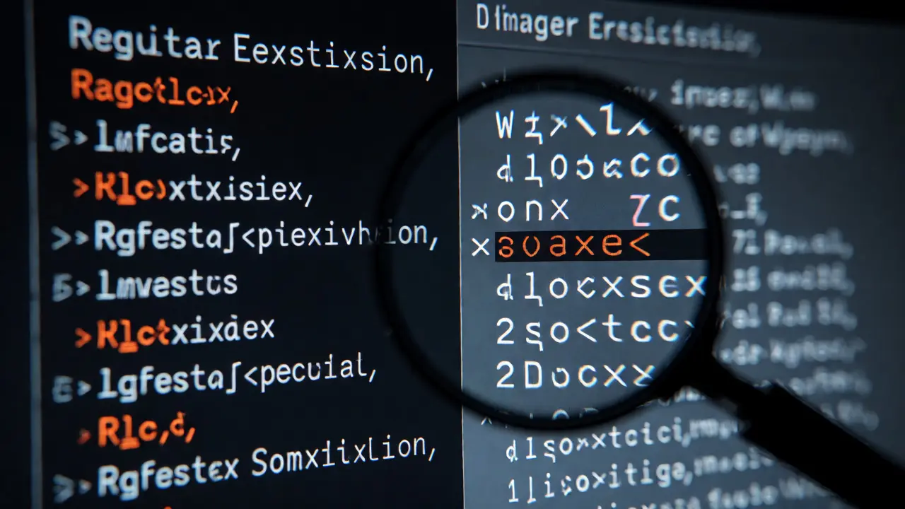 Macro shot of regex patterns and wiki markup corrections on a computer screen.