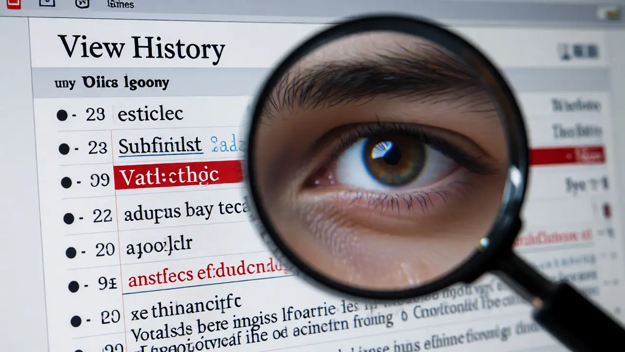 Magnifying glass inspecting Wikipedia revision history for recent edits