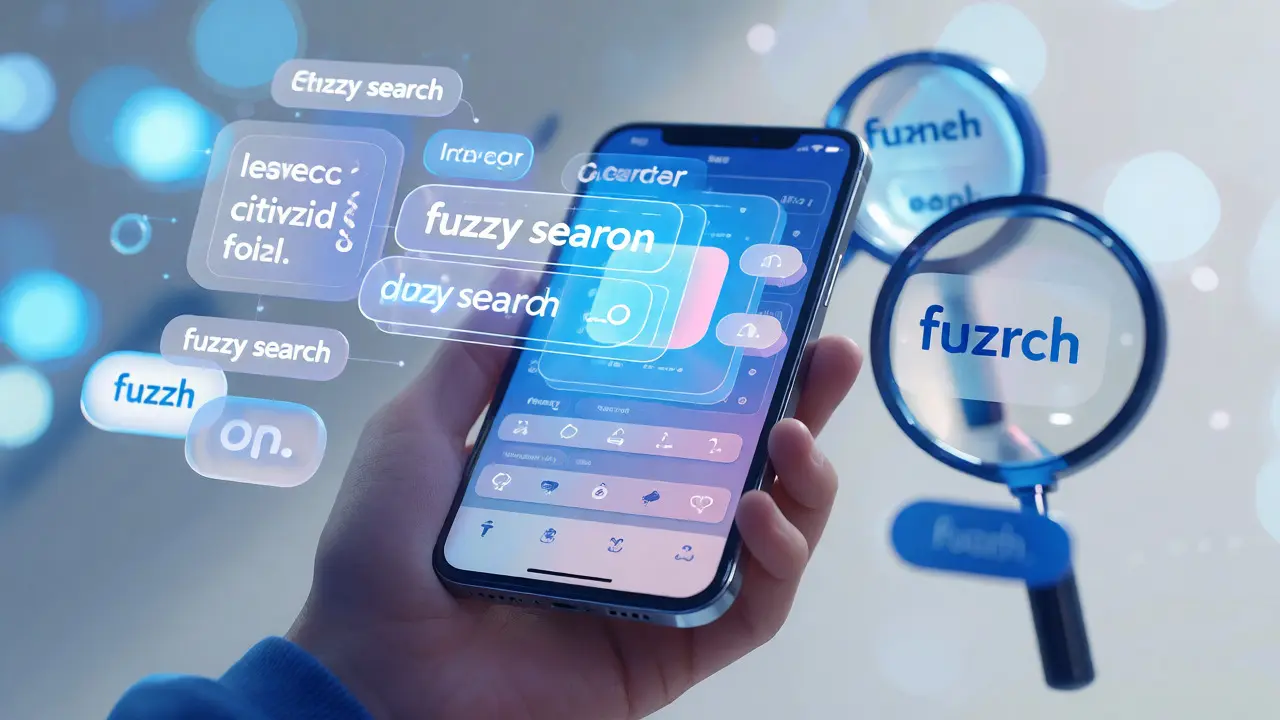 Smartphone displaying improved mobile editing tools and fuzzy search functionality