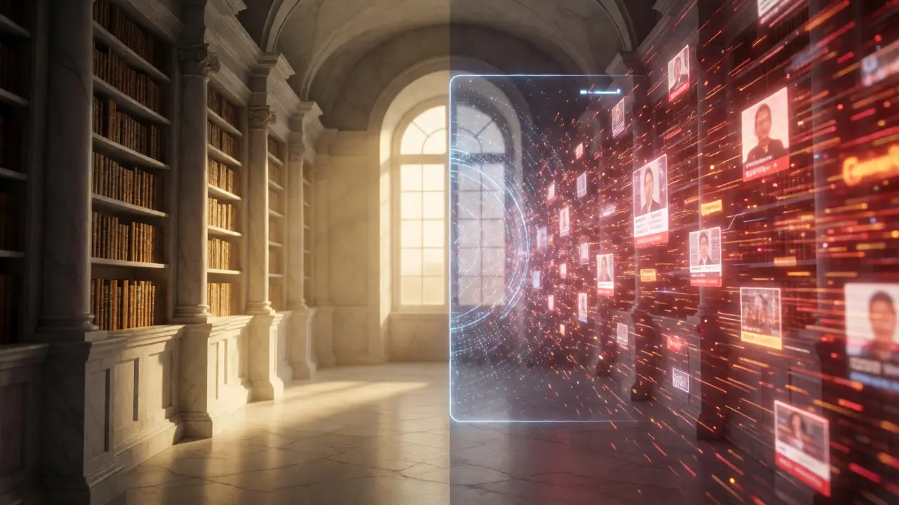 Split view of static archive and dynamic data streams bridged by AI