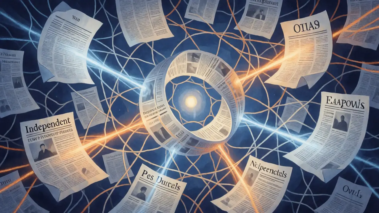Surreal digital art showing a tangled loop of papers trapped away from strong beams of light.